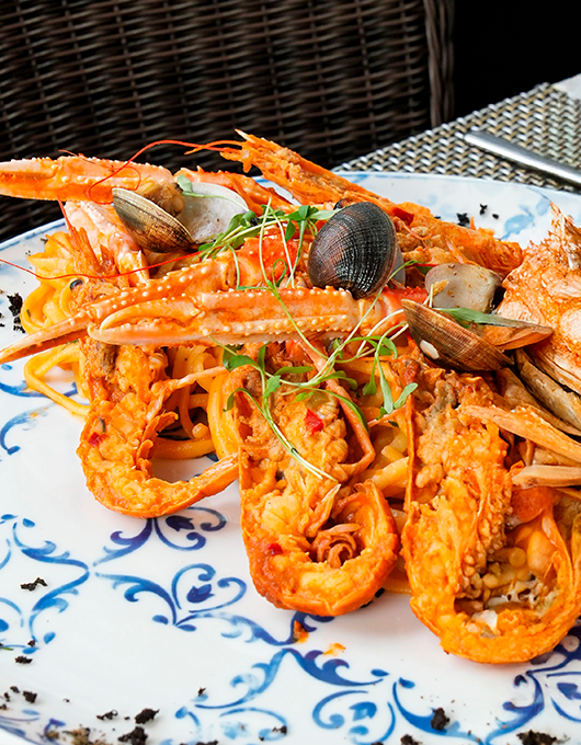 Massa com marisco servida na Osteria Villa Medici